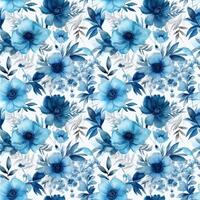 aguarela desatado textura padronizar do azul flores e folhas em uma branco fundo. gerado ai foto