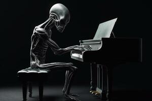 feio e assustador olhando extraterrestre estrangeiro jogando uma piano. ai gerado foto