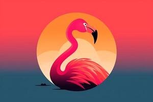 Rosa flamingo pássaro logotipo ícone Projeto vetor ilustração. ai gerado foto
