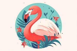 Rosa flamingo pássaro logotipo ícone Projeto vetor ilustração. ai gerado foto