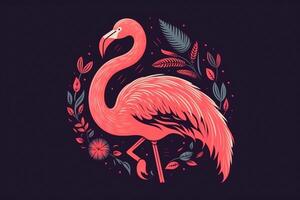 Rosa flamingo pássaro logotipo ícone Projeto vetor ilustração. ai gerado foto