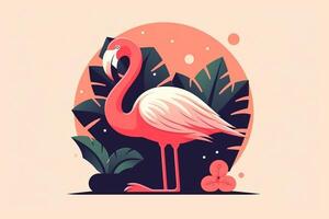 Rosa flamingo pássaro logotipo ícone Projeto vetor ilustração. ai gerado foto