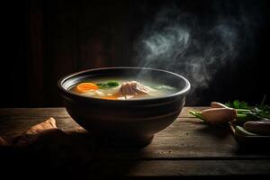 quente delicioso frango sopa produtos fotografia com natural iluminação. ai gerado foto