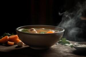 quente delicioso frango sopa produtos fotografia com natural iluminação. ai gerado foto