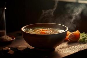 quente delicioso frango sopa produtos fotografia com natural iluminação. ai gerado foto