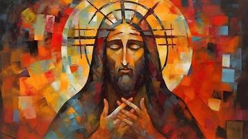 óleo pintura ilustração do Jesus Cristo dentro abstrato estilo , generativo ai foto