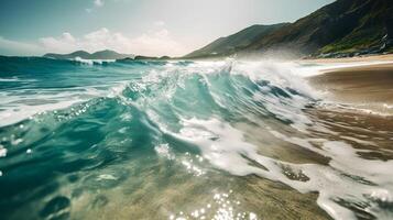 de praia com mar ondas , generativo ai foto