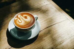 café latte art em xícara branca foto