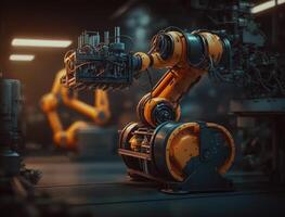 inteligente indústria robô braços para digital fábrica Produção tecnologia mostrando automação fabricação processo. generativo ai foto