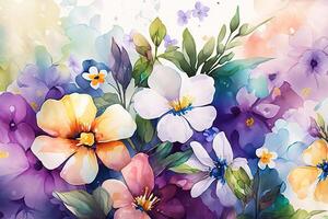 aguarela colorida flores fundo, generativo ai. foto