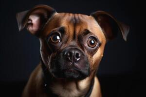 uma retrato do uma atordoado cachorros face com Largo aberto olhos criada com generativo ai tecnologia. foto