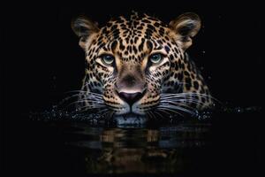 uma fechar acima retrato do hipnotizante leopardo fotografia criada com generativo ai tecnologia foto