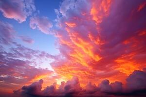uma lindo pôr do sol nuvens céu criada com generativo ai tecnologia. foto
