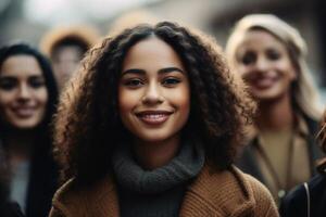 de várias jovem mulheres fechar acima criada com generativo ai tecnologia. foto