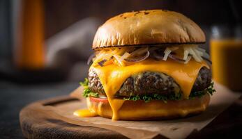 comida, fumaça, quente grande hamburguer sanduíche. generativo ai foto