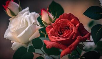 vermelho e branco rosas. generativo uma foto