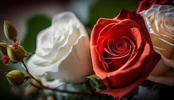 vermelho e branco rosas. generativo uma foto