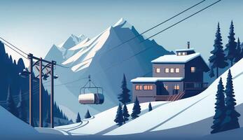 inverno montanha panorama casas funicular ai gerado foto