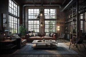 moderno escritório interior dentro sótão, industrial estilo . ai gerado foto