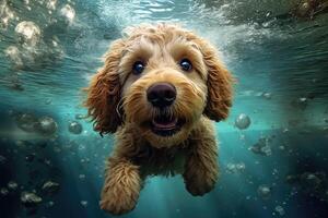 fofa cachorro natação embaixo da agua. generativo ai . ai gerado foto