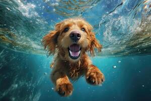 fofa cachorro natação embaixo da agua. generativo ai . ai gerado foto