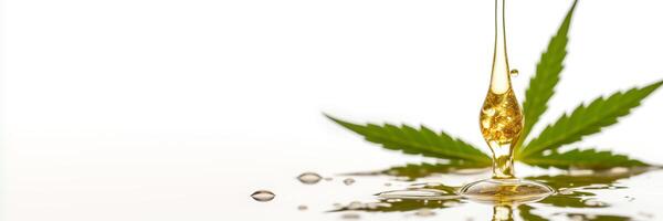 cannabis extrair óleo solta e cânhamo folha em branco bandeira. generativo ai ilustração foto