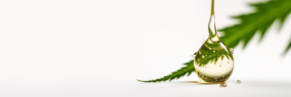 cannabis extrair óleo solta e cânhamo folha em branco bandeira. generativo ai ilustração foto