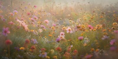 ai generativo. ai gerado. selvagem flores Primavera ao ar livre campo. romântico natureza amante amor estética vibe. gráfico arte foto