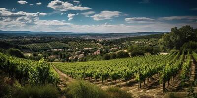 ai gerado. ai generativo. Vinhedo às sul França provence. vinho plantar jardim colheita. romântico relaxar calafrio vibe. gráfico arte foto