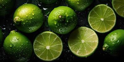 ai generativo. ai gerado. macro tiro fotografia do fatias limas verde tropical frutas. gráfico arte foto