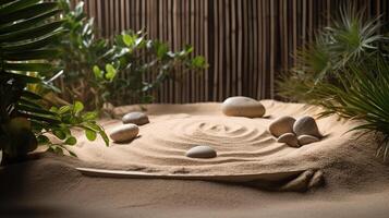 ai gerado. foto macro do ásia zen jardim. casa decoração meditação. gráfico arte