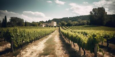 ai gerado. ai generativo. Vinhedo às sul França provence. vinho plantar jardim colheita. romântico relaxar calafrio vibe. gráfico arte foto