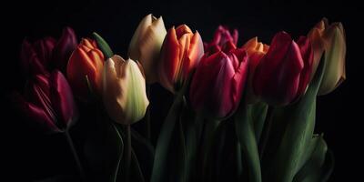 ai generativo. ai gerado. estética tulipa flores padronizar zombar acima. inspirado de tim Burton Sombrio humor vibe. pode estar usava para decoração ou gráfico amor Projeto. gráfico arte foto