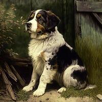ai gerado. ai generativo. foto realista velho vintage retro foto ilustração do animal fofa cachorro. mão colori fotografia. gráfico arte