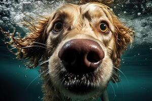 fofa cachorro natação embaixo da agua. generativo ai . ai gerado foto