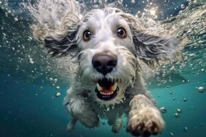 fofa cachorro natação embaixo da agua. generativo ai . ai gerado foto