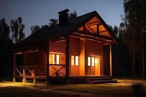 pequeno ecológico cabine de madeira casa. generativo ai foto