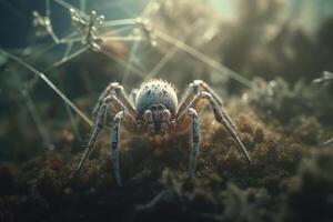 uma fechar-se Visão do uma aranha dentro uma natural ambiente. a aracnídeo dentro a floresta. generativo ai foto