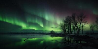 ai gerado. foto realista ilustração do aurora norte claro. aventura expidição vibe. ai generativo. gráfico arte