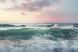 mar ondas em a de praia dentro a manhã. lindo marinha dentro pastel cores. generativo ai foto