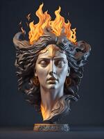 grego deusa cabeça com fogo ai gerado foto