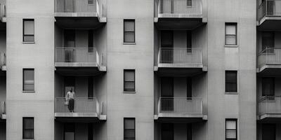 ai gerado. ai generativo. monocromático Preto e branco cidade urbano foto realista ilustração com solitário pessoa. noir drama solitário vibe. gráfico arte
