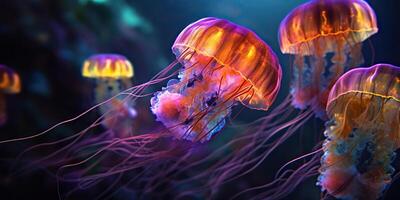 ai gerado. ai generativo. mar embaixo da agua geléia peixe medusa meduza. gráfico arte foto