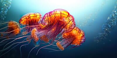 ai gerado. ai generativo. mar embaixo da agua geléia peixe medusa meduza. gráfico arte foto