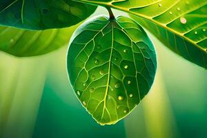 verde folha com água gotas ai gerado foto