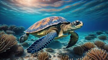 mar tartaruga dentro a lindo azul mar, ai gerado foto