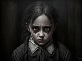 a assustador fantasma menina dentro a hospital corredor, ai gerado foto
