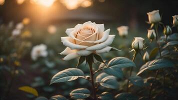 branco rosa com uma cintilante pôr do sol luz, ai gerado foto