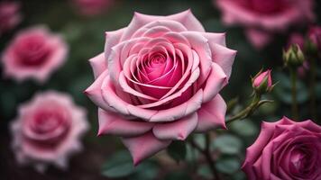 fechar acima do Rosa rosa flores, gerado ai foto