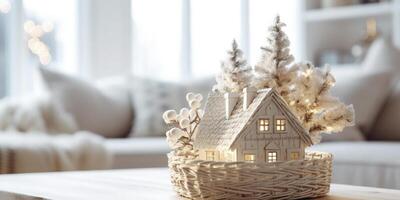 escandinavo conceito do festivo decoração do a casa. ilustração ai generativo foto